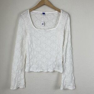 Old Navy Size S Tall Lace Long Sleeve Top Fairy Coastal Coquette Cottage White